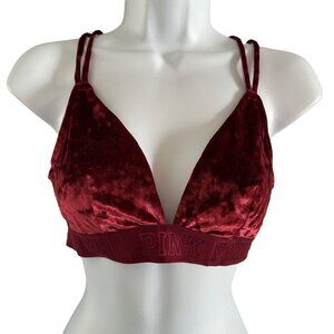 Victoria’s Secret PINK Burgundy Crushed Velvet Unlined Strappy Bralette S no tag